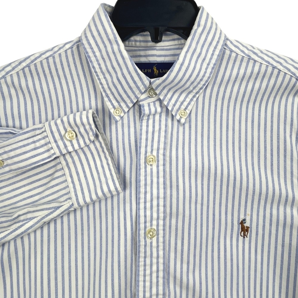 Polo Ralph Lauren Blue White Striped Oxford Button Down Shirt Mens Large Flesh